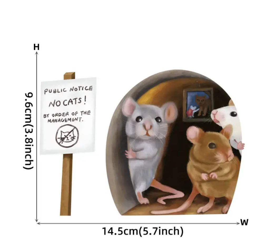 Mouse Hole Wall Sticker Decal For Skirting Boards- Cute, Mice, No Cats