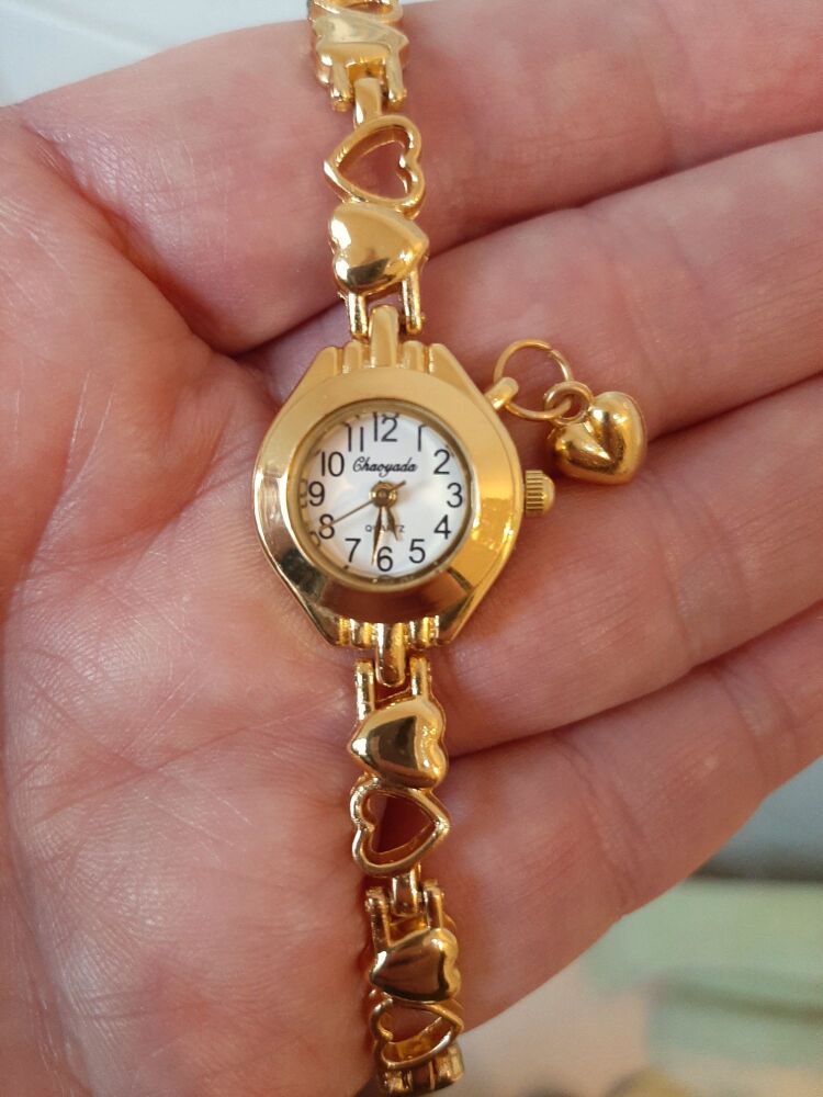 Lovely Gold Watch With Hearts Strap