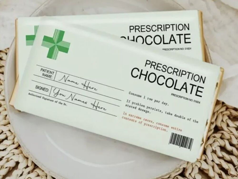 Personalised Prescription Chocolate Bar Label Sticker Funny Novelty Gift