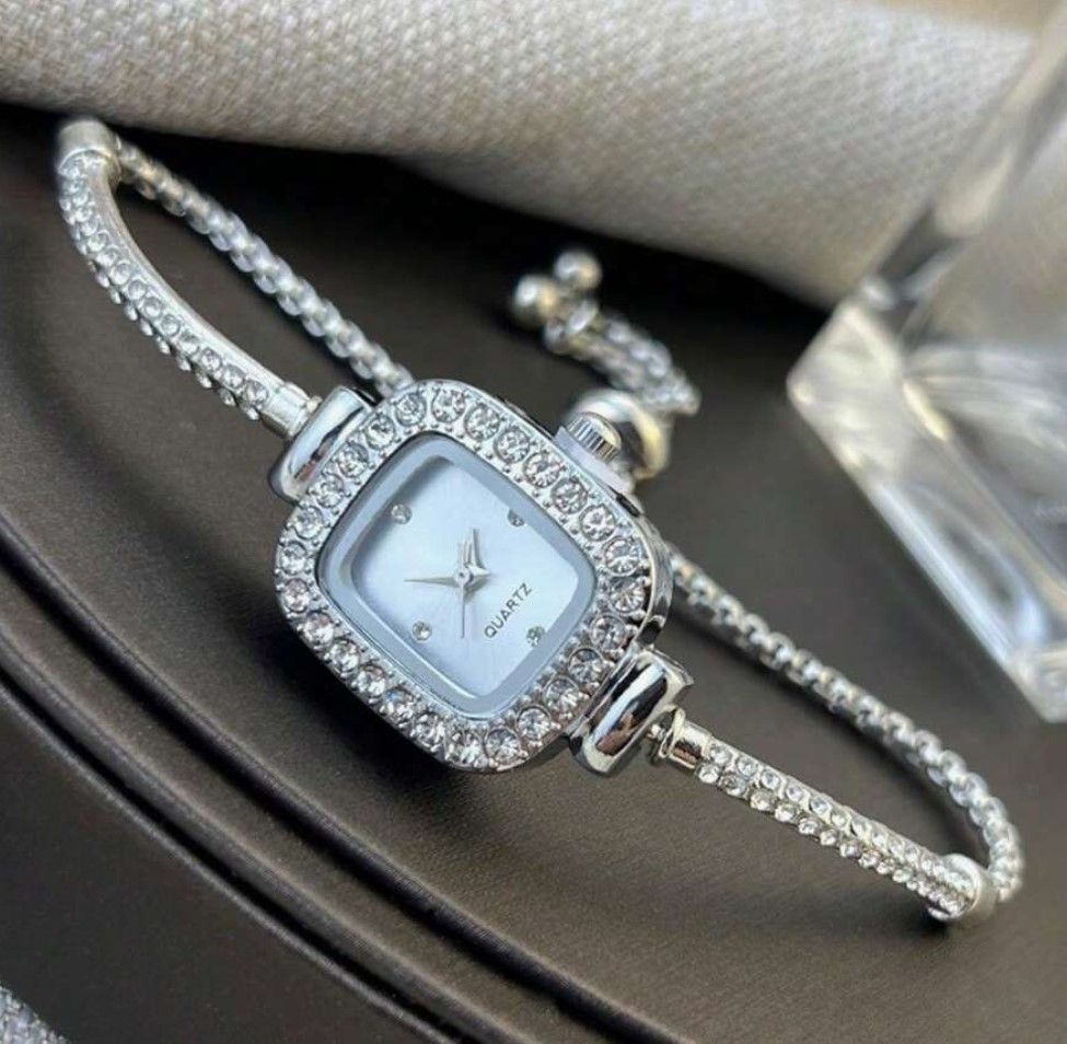 Silver Rhinestones Watch Adjustable Strap
