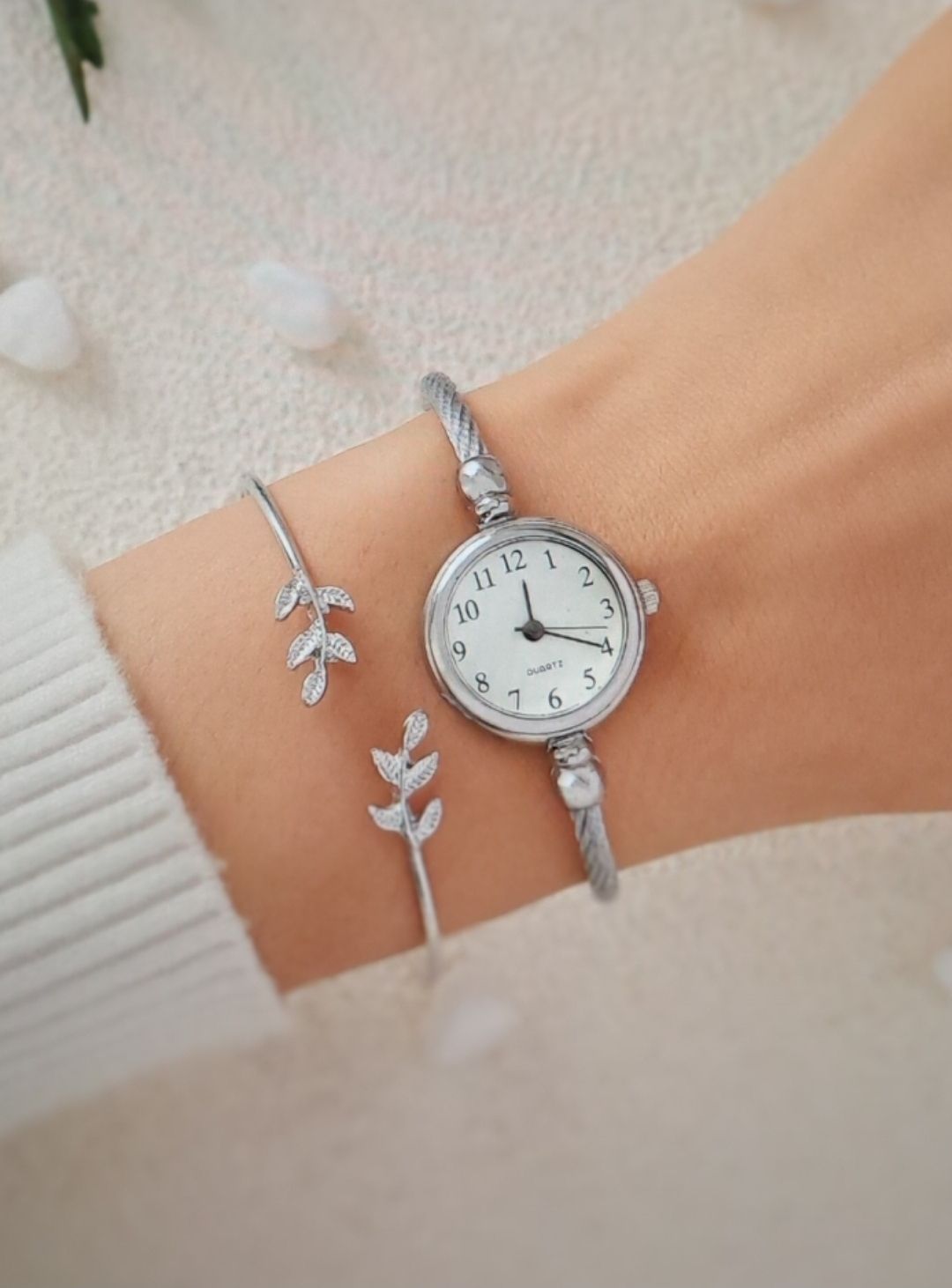 Vintage Style Gold Bangle Watch White