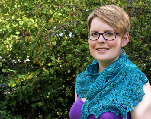 Anna Mae hand-knitted beaded shawl/scarf - Green/turquoise