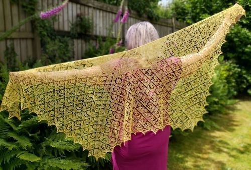 Witch Hazel (hand-knitted shawl) - yellow merino/silk luxury shawl
