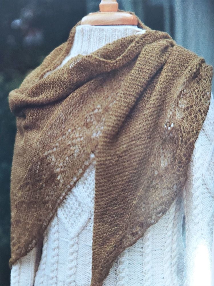 Green hand-knitted delicate alpaca shawl