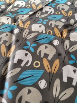 Coated cotton fabric with elephants