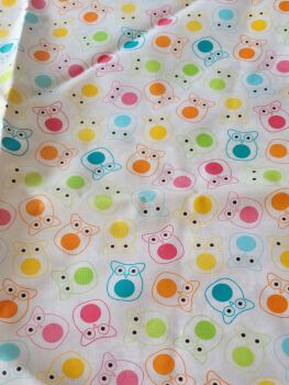 Coated cotton fabric with colourful owls
