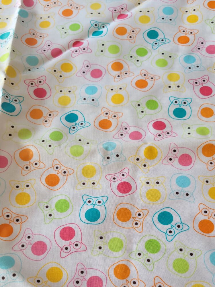Coated cotton fabric with colourful owls