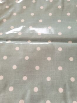 white dots on blue background coated cotton fabric - partial piece