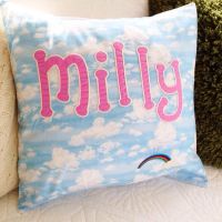Personalised rainbow and cloud children's cushion cover
