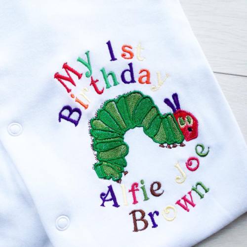 The very hungry caterpillar personalised birthday babygrow sleepsuit