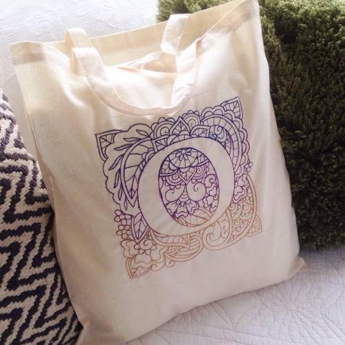 Personalised alphabet embroidered canvas tote shopping bag