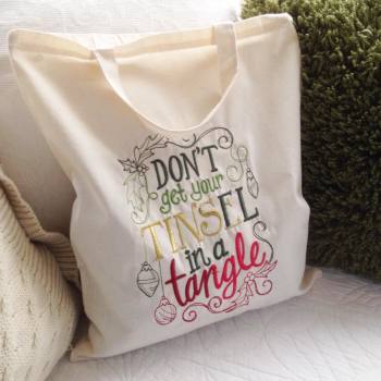 Don't get your tinsel in a tangle embroidered  canvas tote  shopping bag 