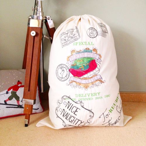 Giant personalised vintage christmas stocking sacks fully embroidered