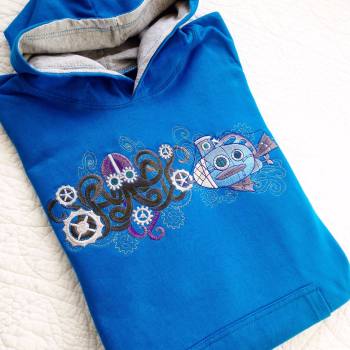 Embroidered steampunk sealife octopus submarine children's hoodie