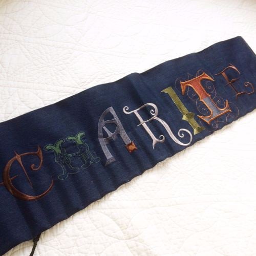 Personalised embroidered pencil roll