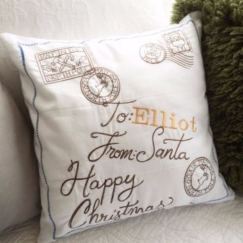 Personalised vintage style christmas cushion fully embroidered