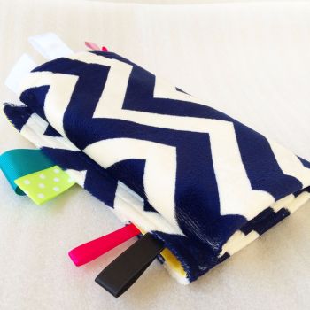 Giant Navy blue chevron pattern minky fleece giant baby Taggy Blanket