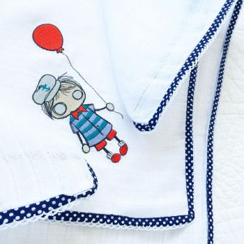 Lace edged sailor boy  embroidered baby muslin square