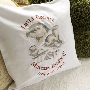 embroidered otter cushion with fill