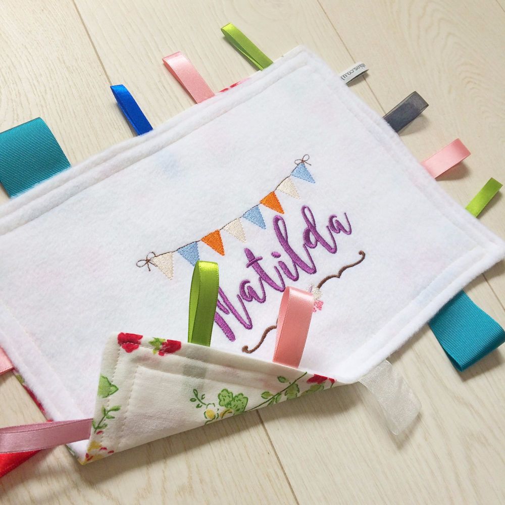 Personalised baby taggy blanket