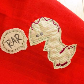 Dinosaur embroidered & applique Rar baby muslin square