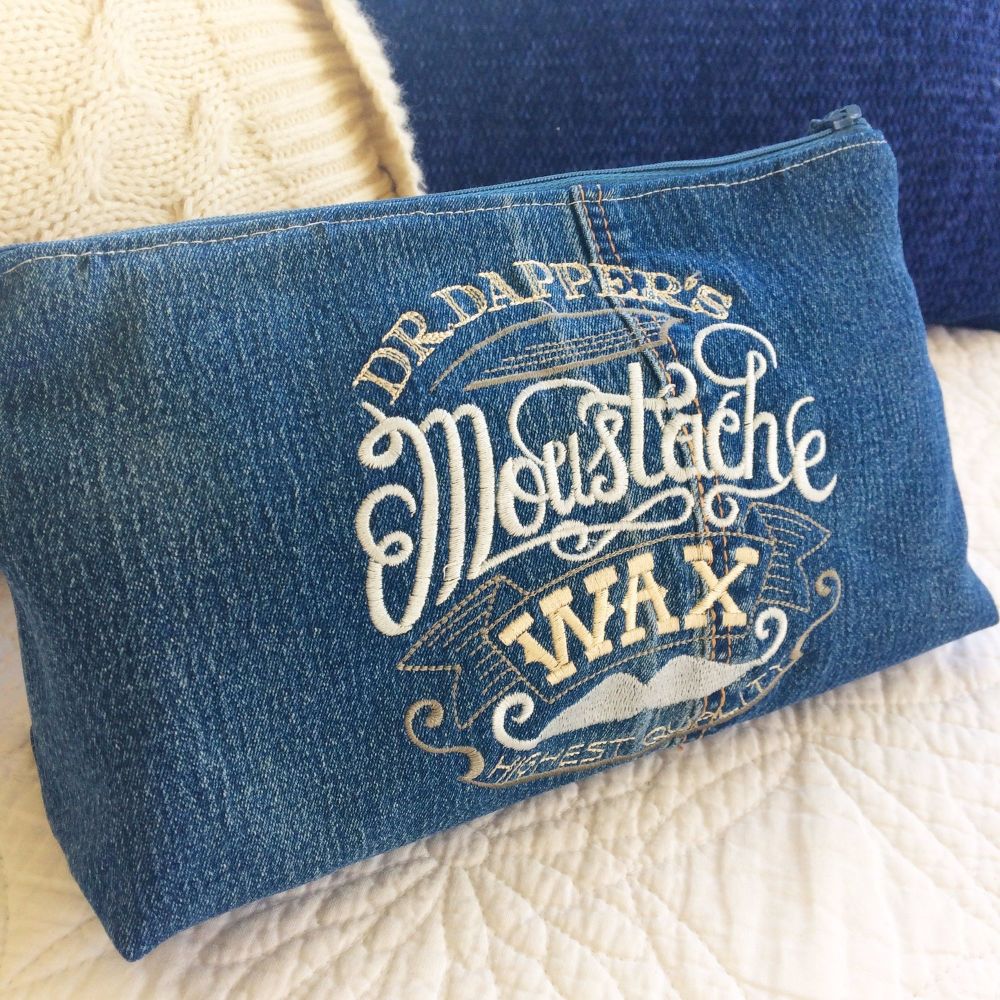 Custom made embroidered steampunk gentlemens wash bag 