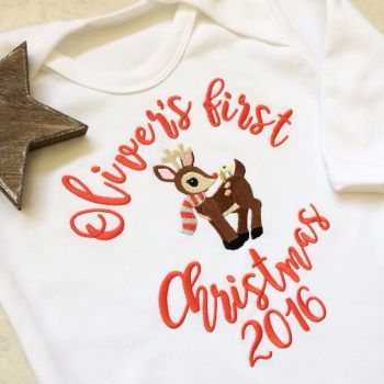 Personalised Baby's first christmas sleepsuit Reindeer