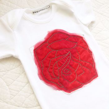 Vintage rose organza applique baby onesie vest set