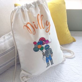Fully embroidered personalised future astronaut drawstring bag