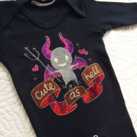 Gothic Cute as Hell  embroidered halloween babygrow sleepsuit