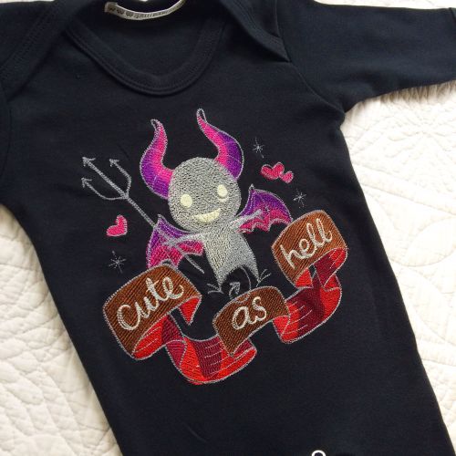 Gothic Cute as Hell embroidered halloween babygrow sleepsuit
