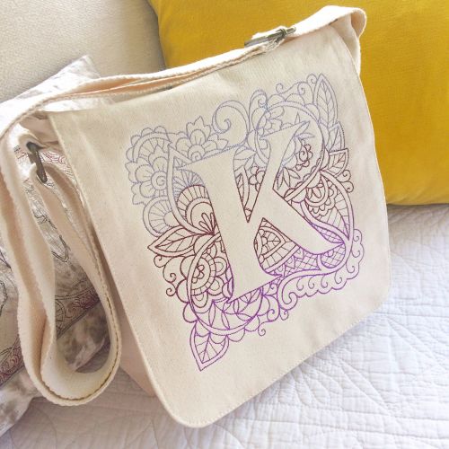 Monogrammed personalised organic fair trade messenger bag