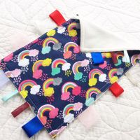 Rainbows and unicorns baby taggy blanket