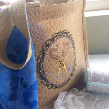 Vintage scissors embroidered sewing bag