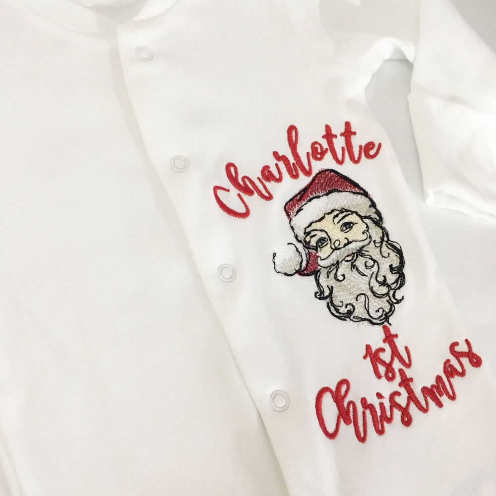 Personalised Baby's first christmas sleepsuit  Father Christmas