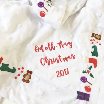 Personalised Baby's first christmas embroidered minkee fleece cot blanket 2