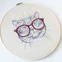 Kitty cat embroidered wall art