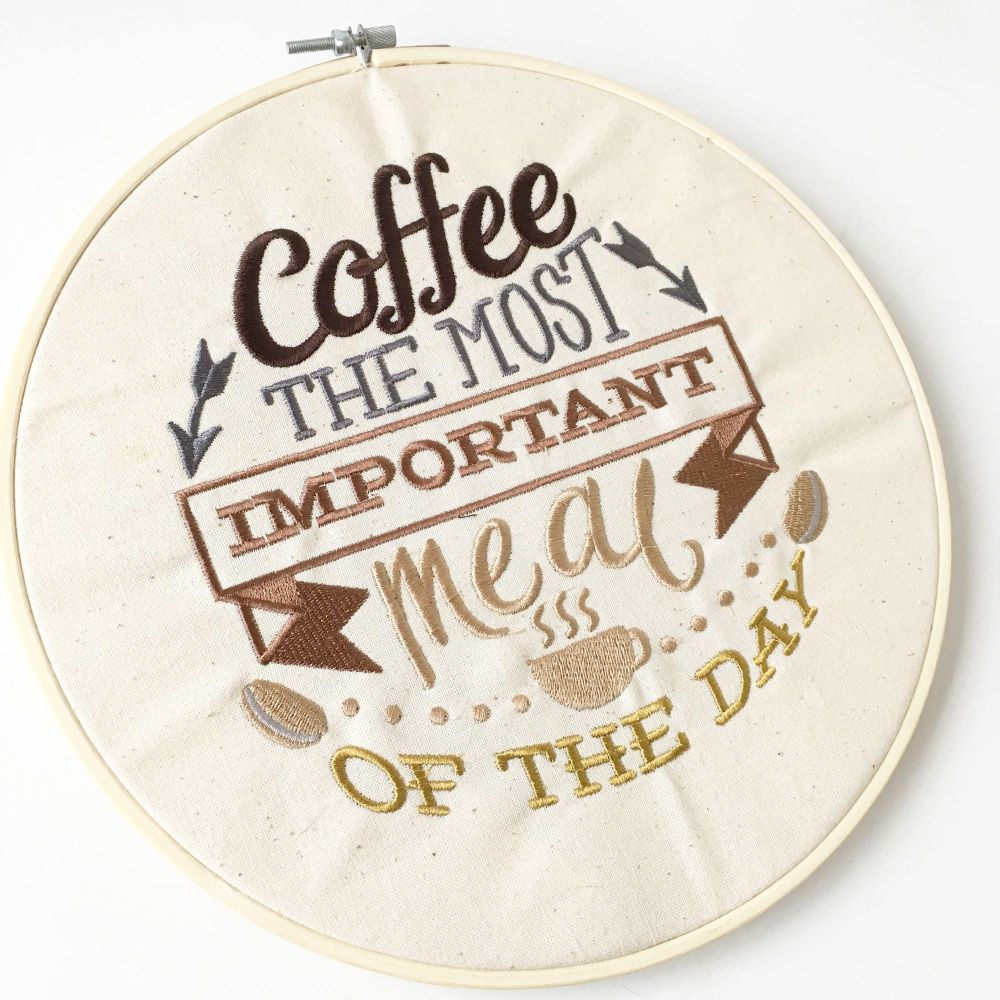 Coffee is the most important meal of the day embroidered wall art