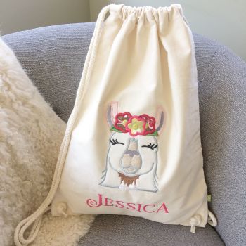 Llama love personalised drawstring bag