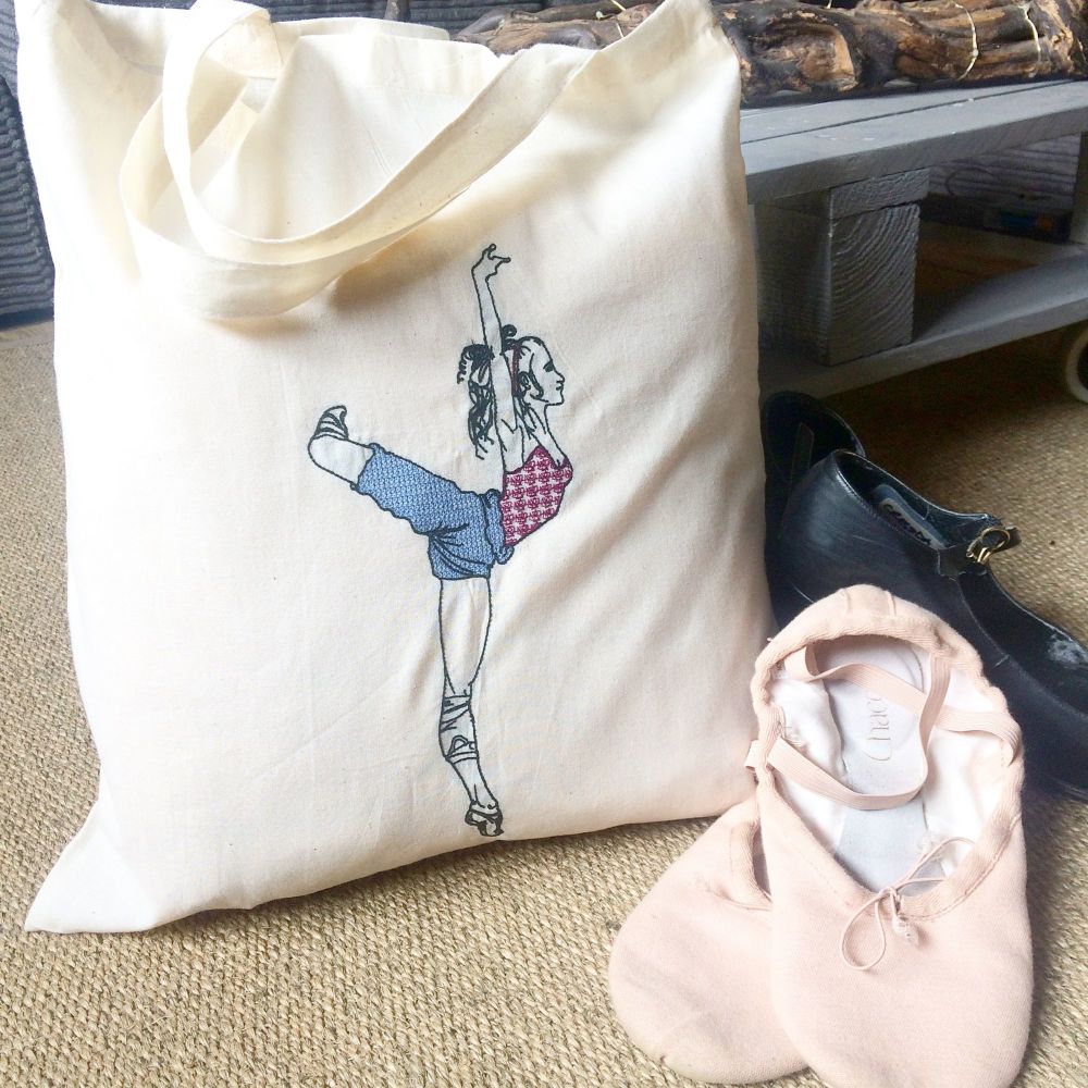 Dancers bag embroidered cotton tote  shopping bag 