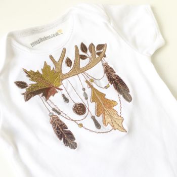 Woodland autumn embroidered necklace baby onesie vest by Jellibabies.co.uk