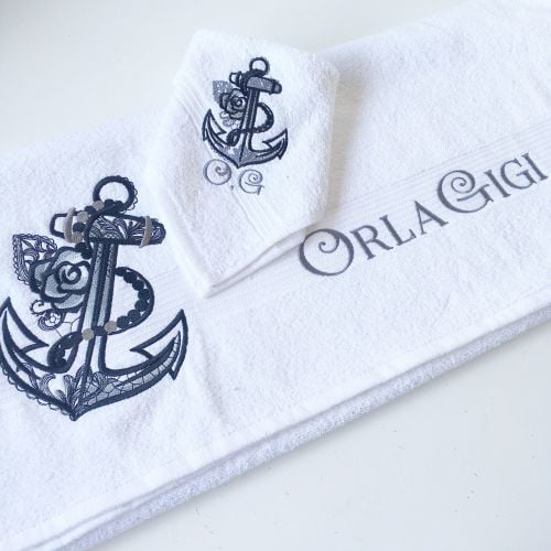 Rose anchor new baby towel & face cloth set