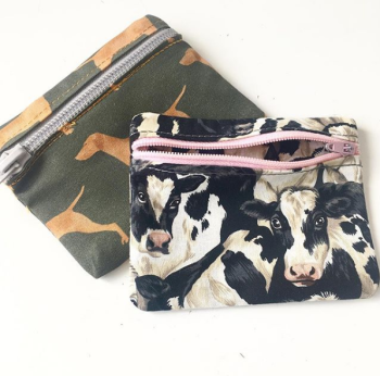 Cow print zip up coin purse and pill pouch jewellery pouch