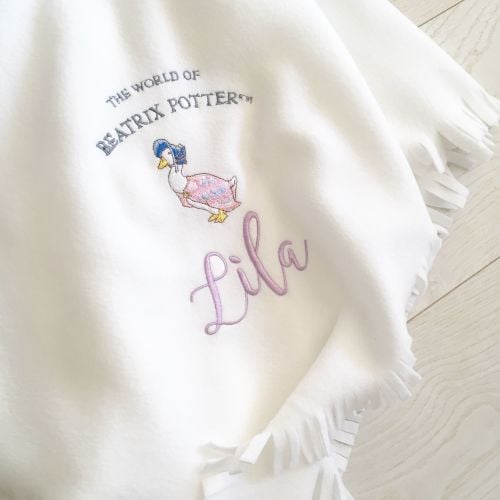 Personalised Jemima Puddleduck fleece baby cot blanket