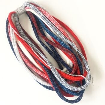 Red white & blue tone infinity scarf necklace