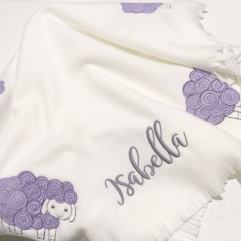 Personalised sheep  fleece baby cot blanket 