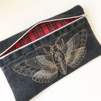 Steampunk Deaths head moth embroidered clutch bag