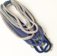 Blue denim tone infinity scarf necklace