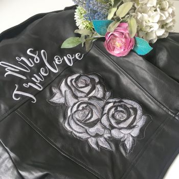 Embroidered faux leather wedding jacket 