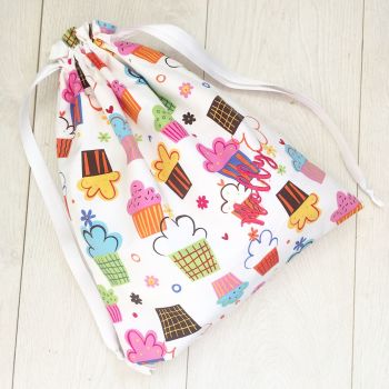 Cupcake fabric fully lined reversable toy laundry book bag